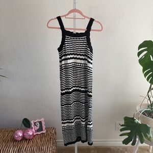 Joie Black White Striped Knit Crochet Dress | Size M | Designer Resort Beachwear